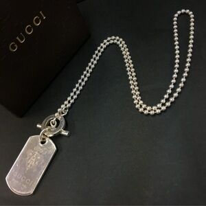 GUCCI Crest Plate Silver 925 Ball Chain Pendant Necklace